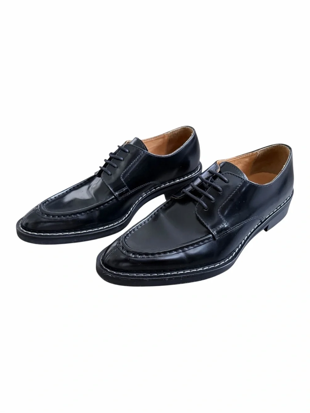 Ami Paris Black Leather Derby Shoes Lace Up Round Toe Made in Portugal EU 40